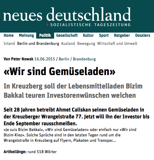 Screenshot aus der Online-Ausgabe von "neues Deutschland"